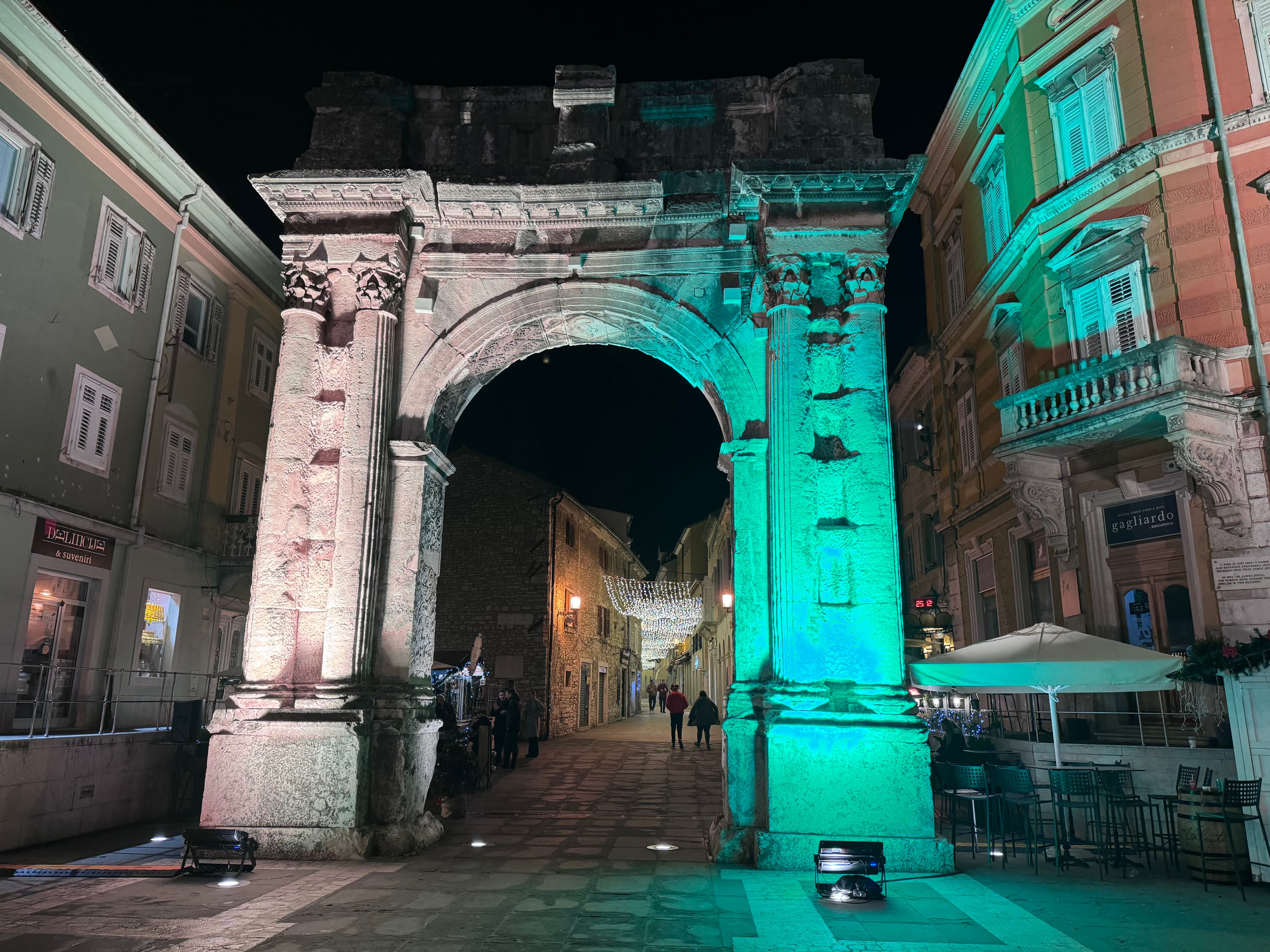 The Arch of the Sergii in Pula, lit at night